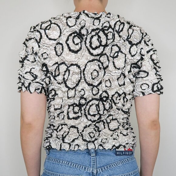 Vintage 90s Black & White Abstract Bubble Popcorn Shirt - Picture 3 of 9